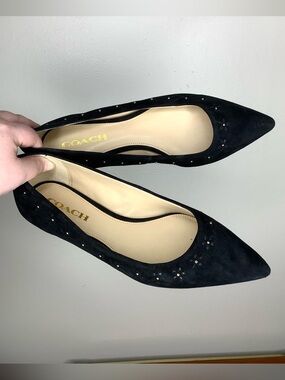 < Coach Joane Black Suede Pointed Toe Ballet Flats Size 9B >